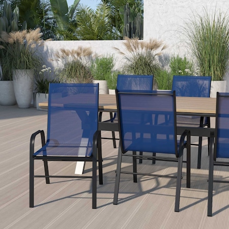 Flash Furniture Navy Outdoor Stack Chair w/ Flex Material, PK5 5-JJ-303C-NV-GG